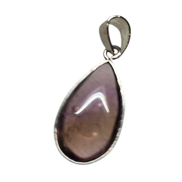 Vintage Teardrop Amethyst Cabochon cut Silver Tone Pendant - Picture 3 of 4